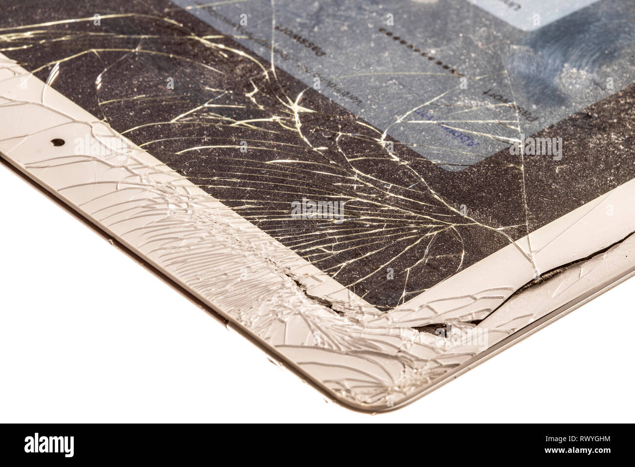 IPad avec écran détruit, cas de dommages, Banque D'Images