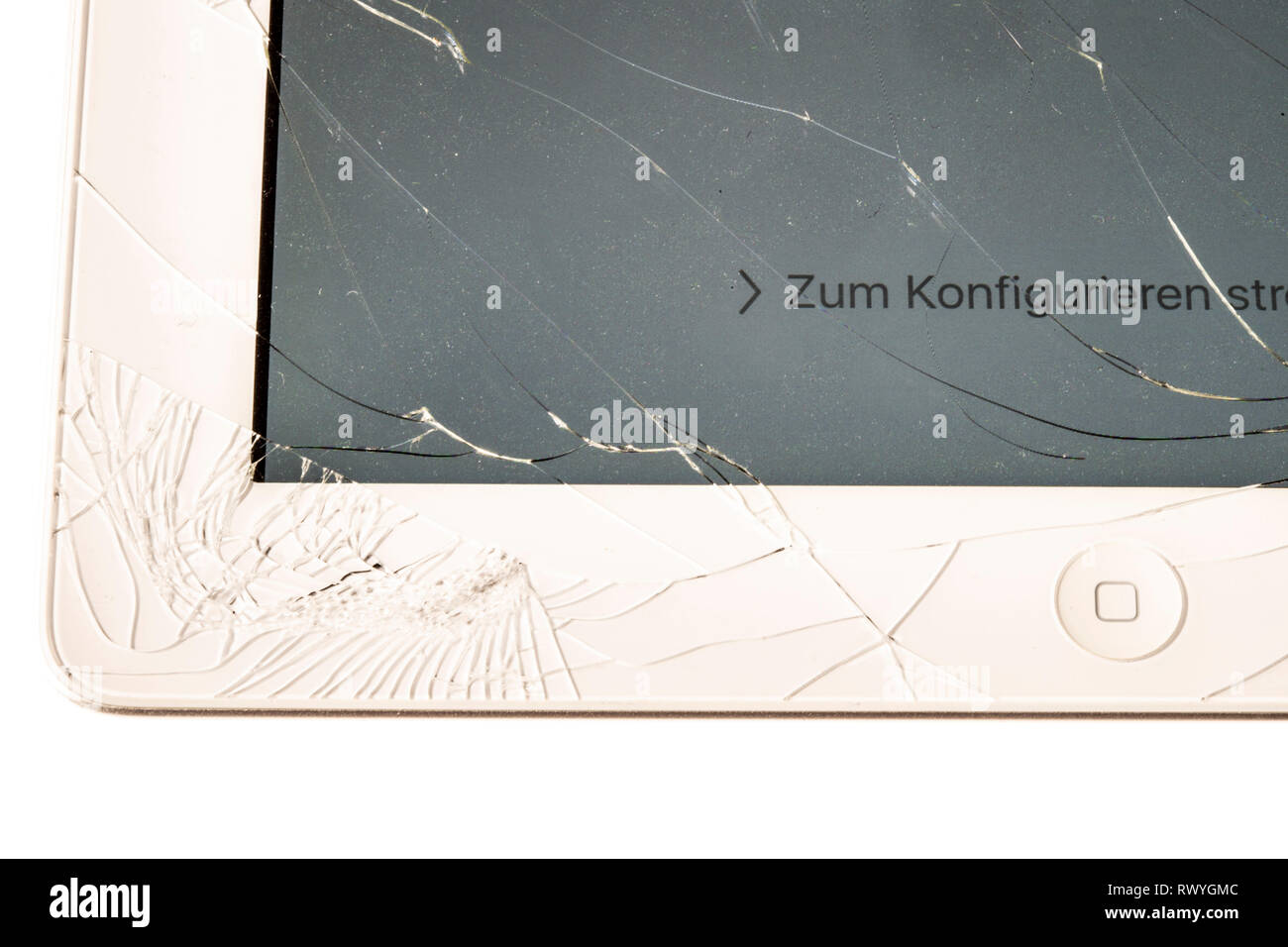 IPad avec écran détruit, cas de dommages, Banque D'Images