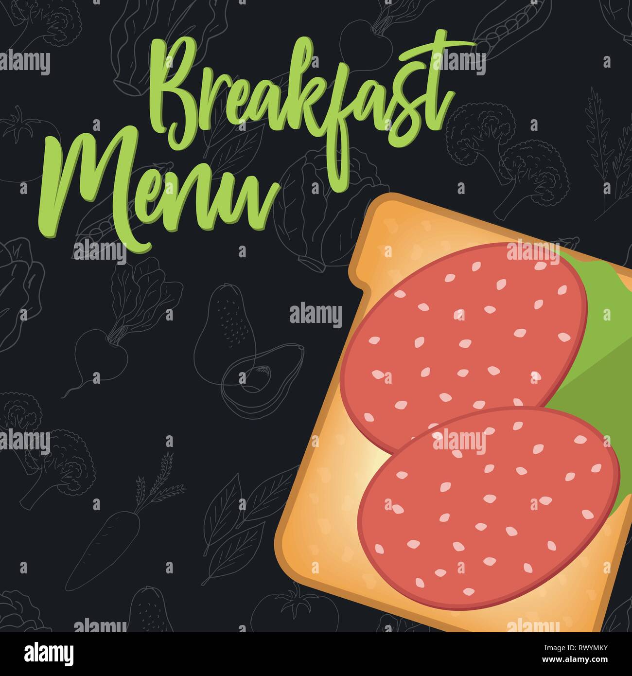 Concept Menu pour restaurant et café Petit Déjeuner menu template. Style d'illustration vectorielle sandwich plat dessiné à la main avec des fruits et légumes. Il vecteur Illustration de Vecteur