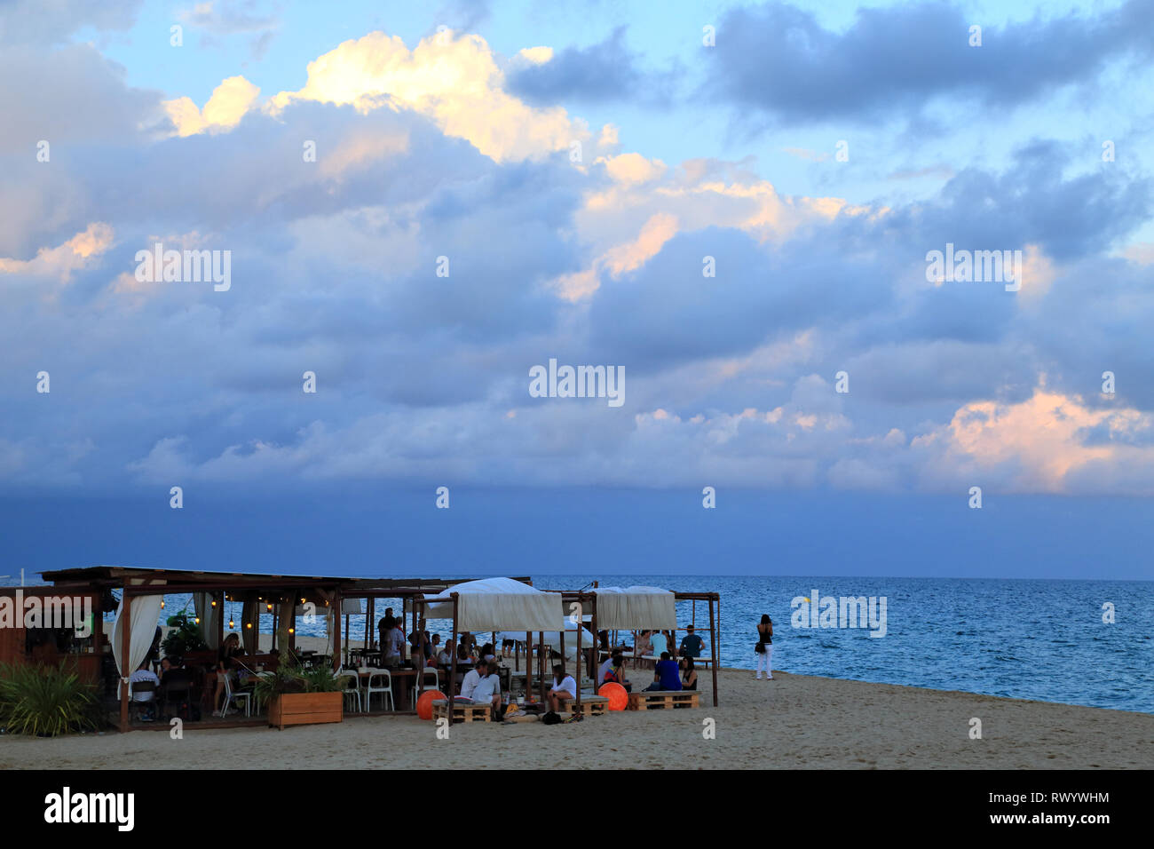 Restaurant de plage chiringuito Xiringuito, Vaivé Cabrera De Mar Banque D'Images