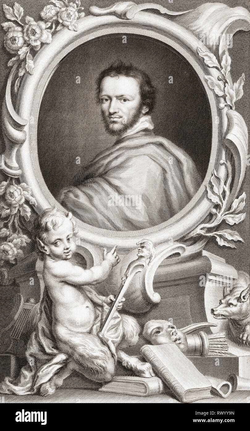 Benjamin 'Ben' Jonson, c.1572 - 1637. Dramaturge de la Renaissance anglaise, poète et acteur. À partir de l'édition 1813 des chefs d'illustres personnes de Grande-Bretagne, gravé par M. Houbraken et Monsieur la vertu de leur vie et de caractères. Banque D'Images