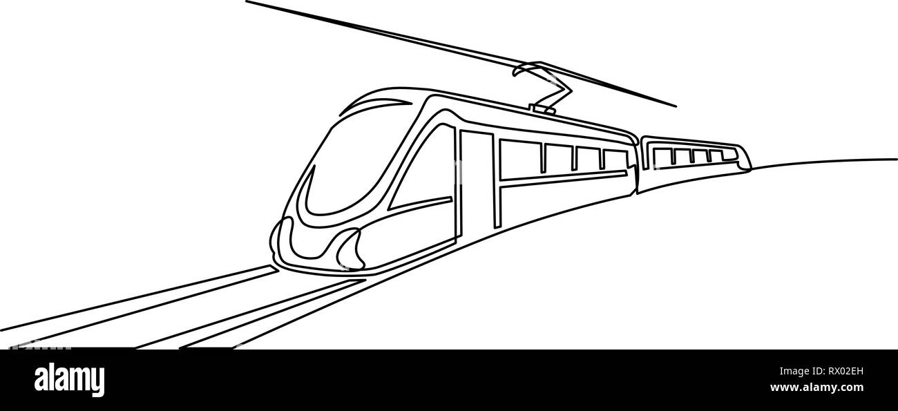 Dessin d'une ligne continue. Passagers à grande vitesse moderne train de banlieue. Vector illustration Illustration de Vecteur