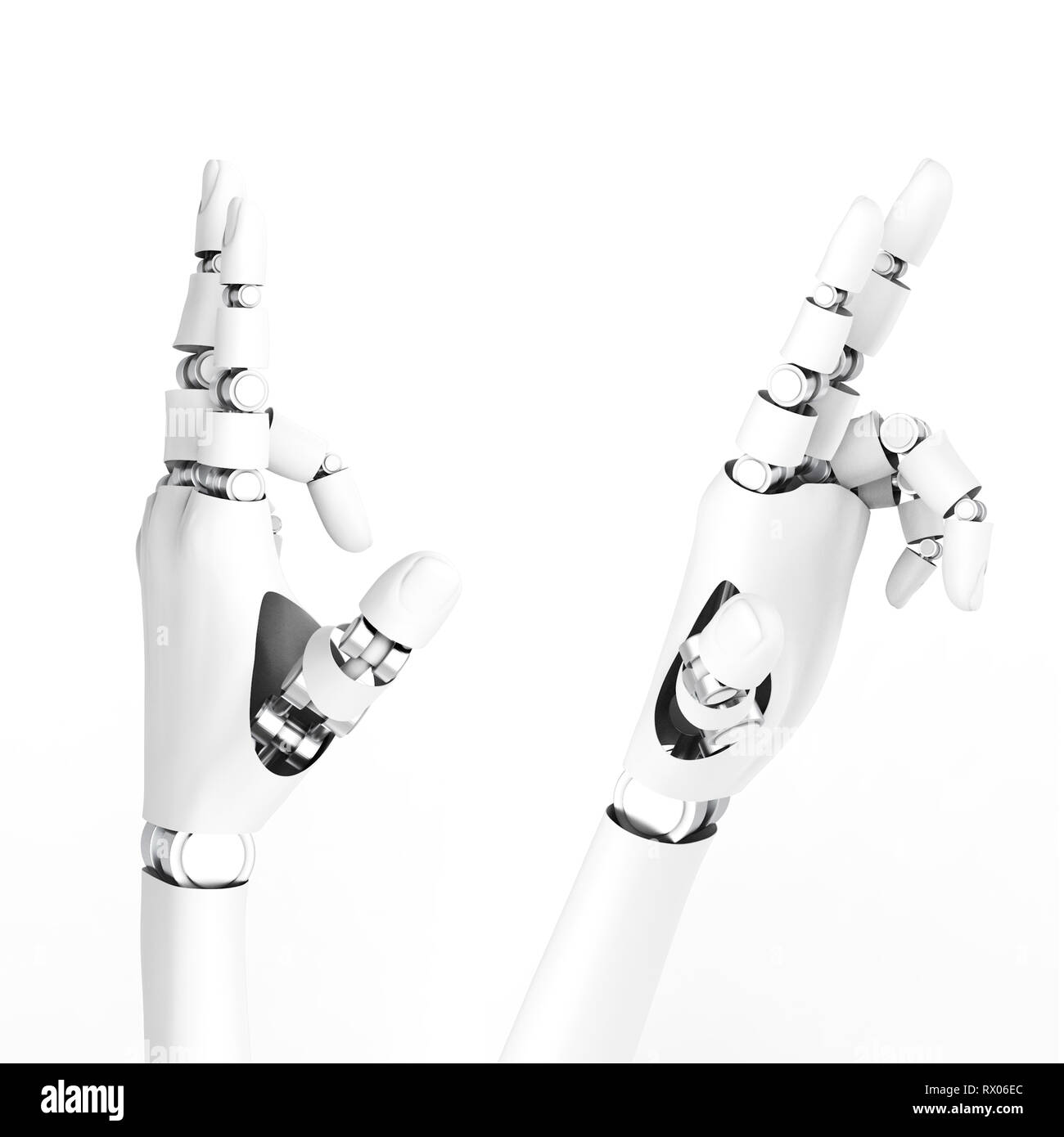 Le rendu 3D robotic hand pointing isolated on white Banque D'Images