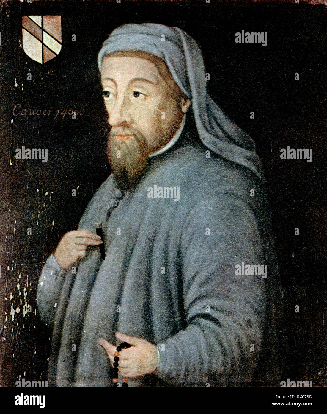 Geoffrey Chaucer (c1343-1400), 17th Century, huile sur panneau. Geoffrey Chaucer (c1343-1400), poète et auteur anglais. Banque D'Images