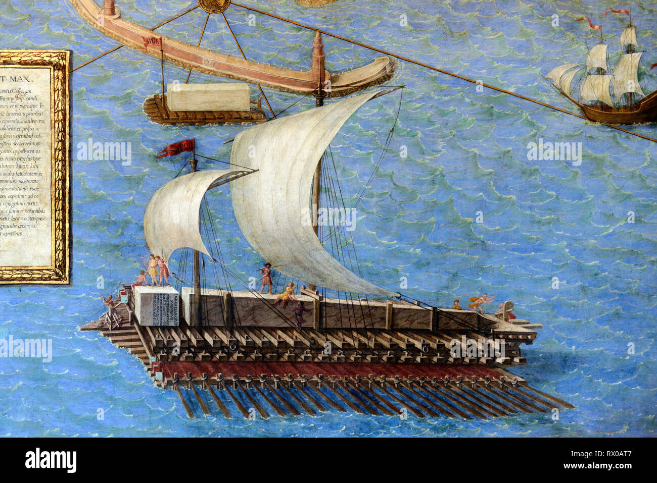 Navire romain ou roman fresque peinture murale de cuisine ou dans la Galerie de cartes Musées du Vatican Banque D'Images