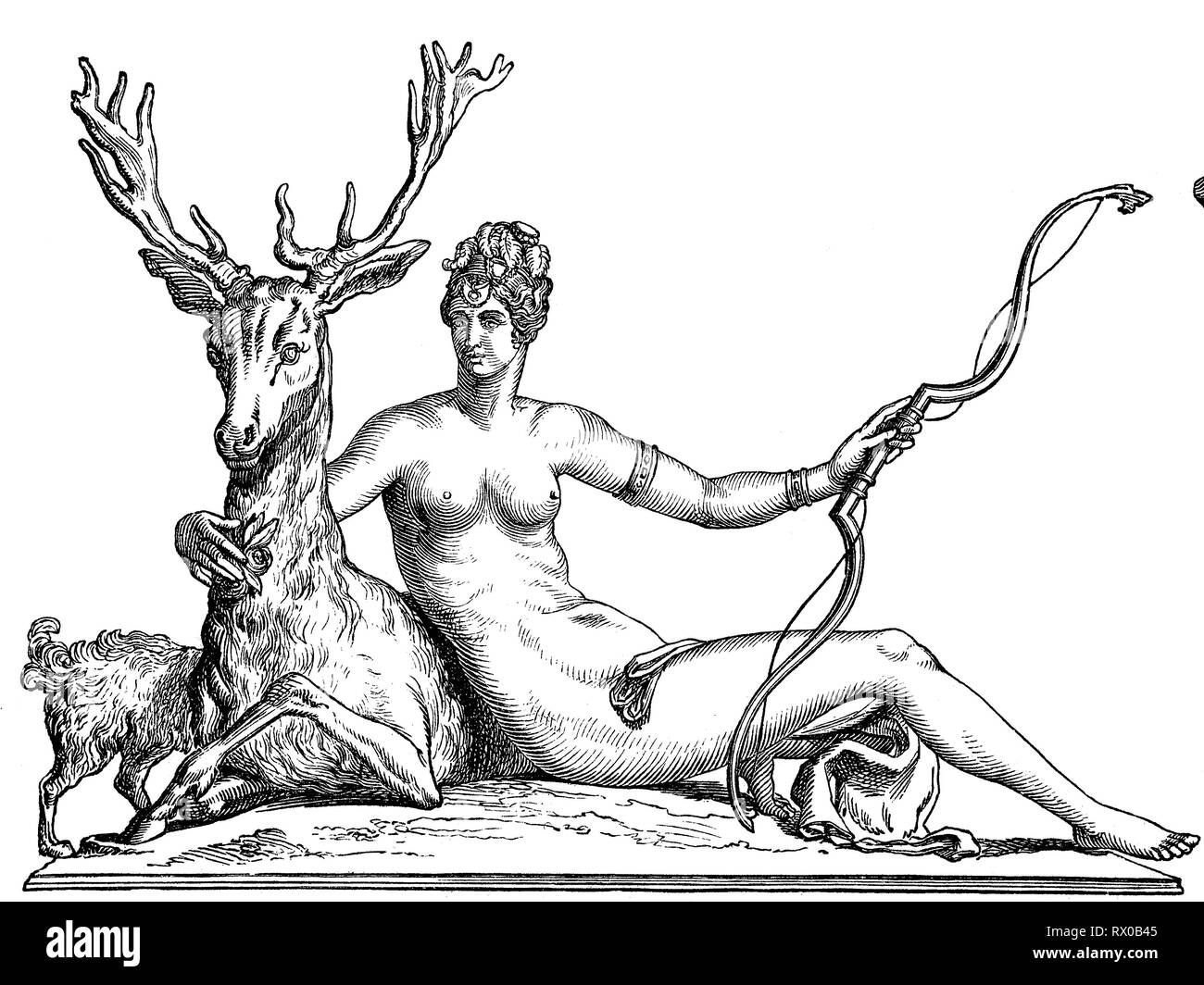 Diana, römische Mythologie, Göttin der Jagd, des Mondes und der Geburt, Beschützerin der Frauen und Mädchen, von Jean Goujon / Diana, une déesse romaine de la chasse, de la lune, et de la nature, associées à des animaux sauvages et de bois, faite par Jean Goujon Banque D'Images