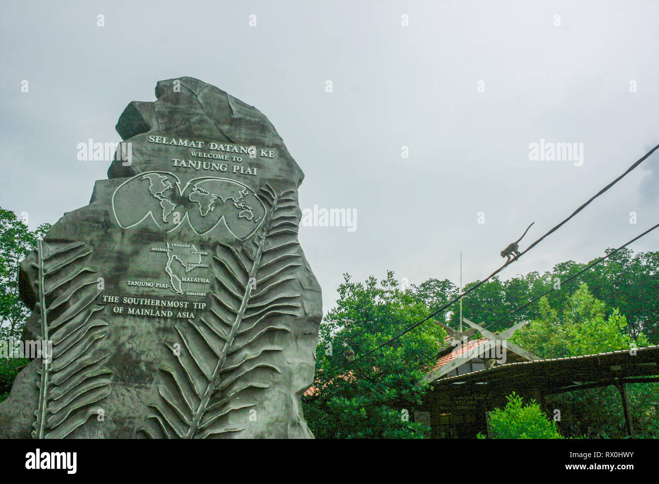 Macaque à Tanjung Piai, la pointe la plus méridionale de l'Asie continentale, Pontien, Malaisie Banque D'Images