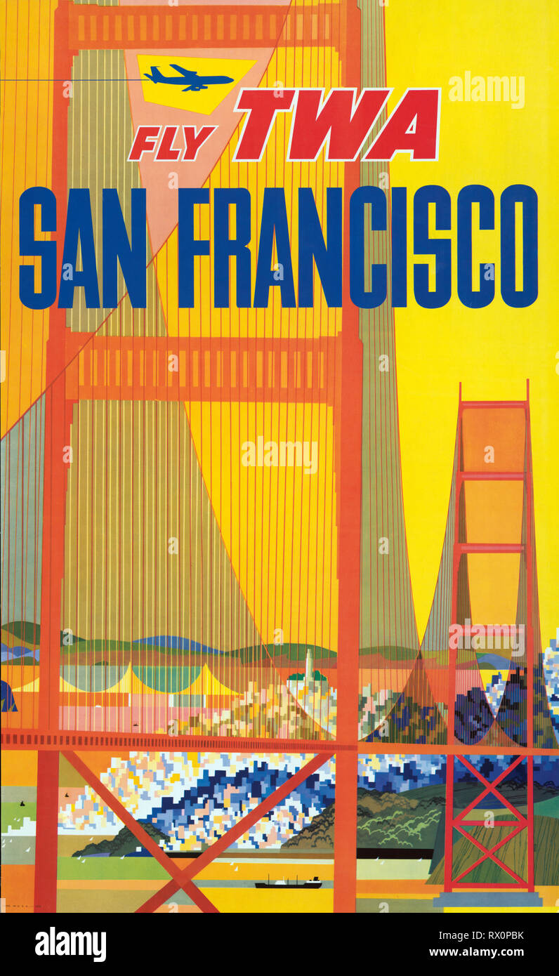 Affiche de voyage publicitaire TWA Airlines San Francisco Banque D'Images