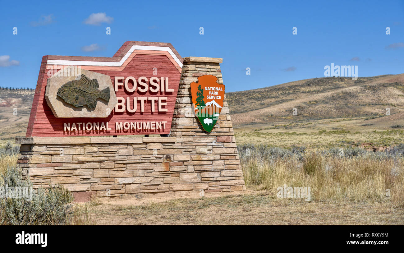 Signe d'entrée Fossil Butte National Monument Banque D'Images