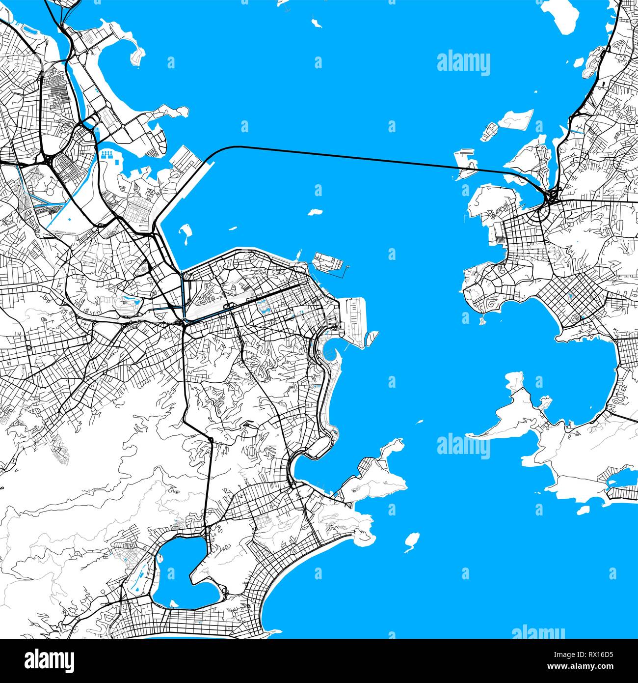 Carte de Rio de Janeiro. Contours vectoriels de haute qualité de la version en deux couleurs seulement. Illustration de Vecteur