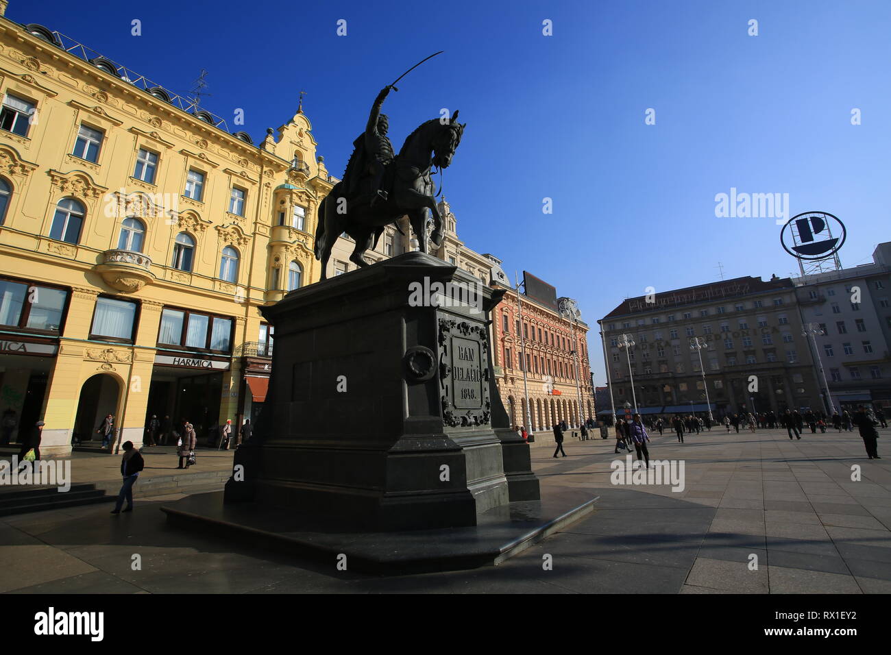 Zagreb/Croaita - 20 2019 janvier, Ban Josip Jelacic Square vue de jour Banque D'Images