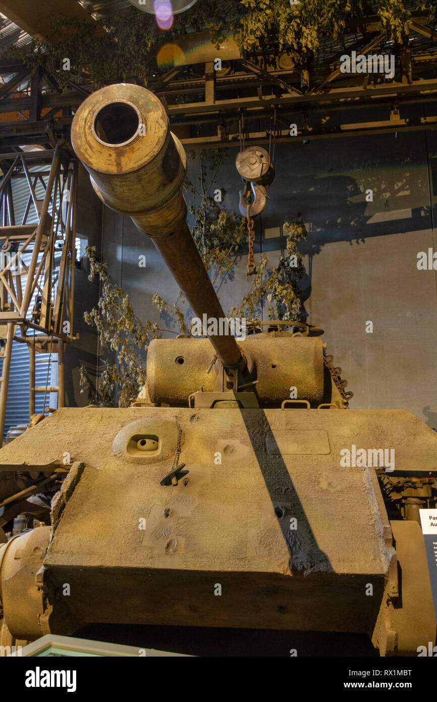 Une panthère, Panzer V (Panzerkampfwagen V) char moyen allemand de la Seconde Guerre mondiale sur l'affichage à l'Overlord Museum, Colleville-sur-Mer, France. Banque D'Images