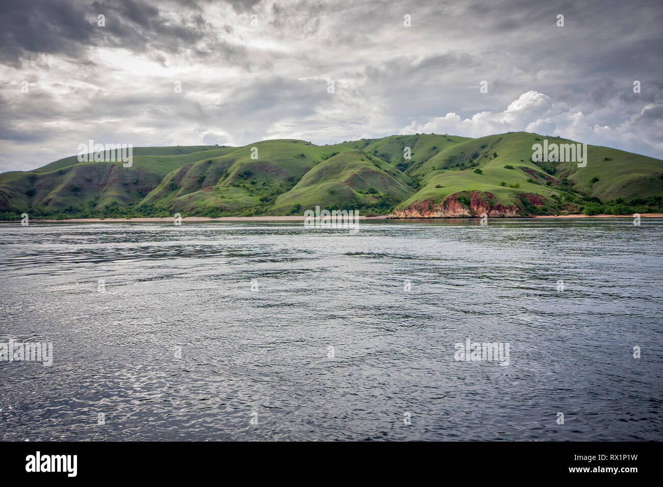 Le Parc National de Komodo est situé dans le centre de l'archipel indonésien, entre les îles de Sumbawa et de Flores. Il s'agit d'accueil de dragon de Komodo unique. Banque D'Images