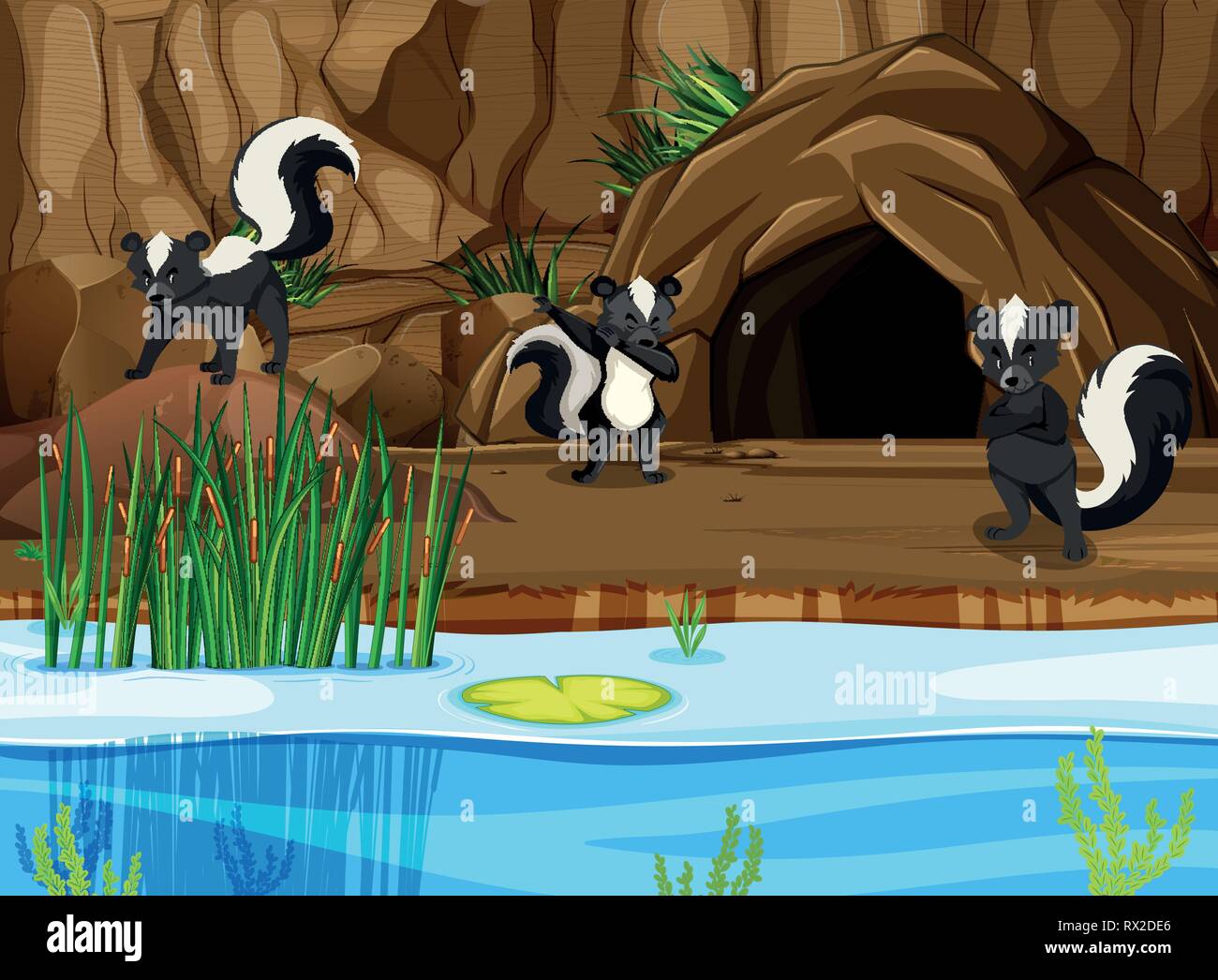 Groupe de skunk en illustration de la nature Illustration de Vecteur