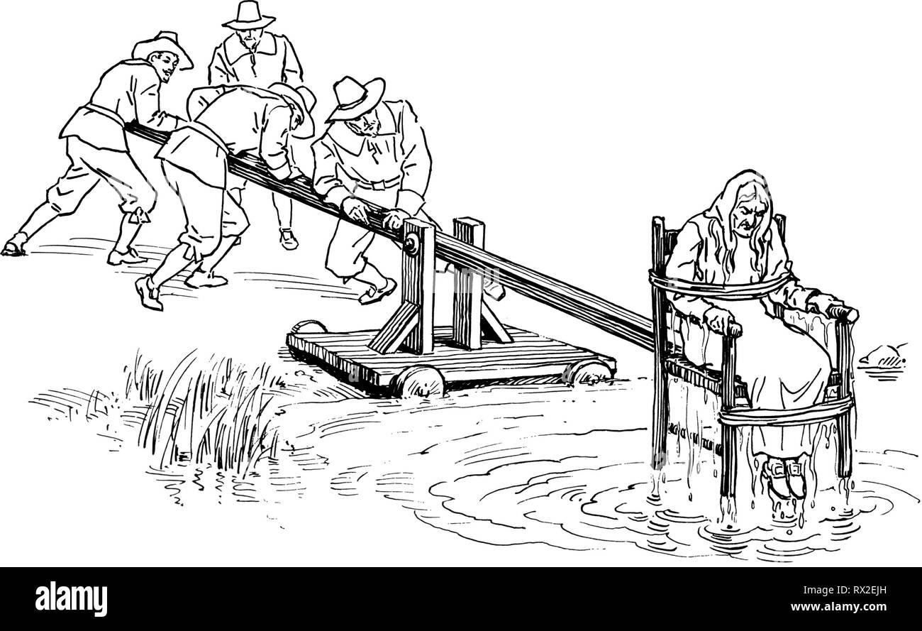 Dessin d'art de la ligne d'un Ducking Stool Banque D'Images