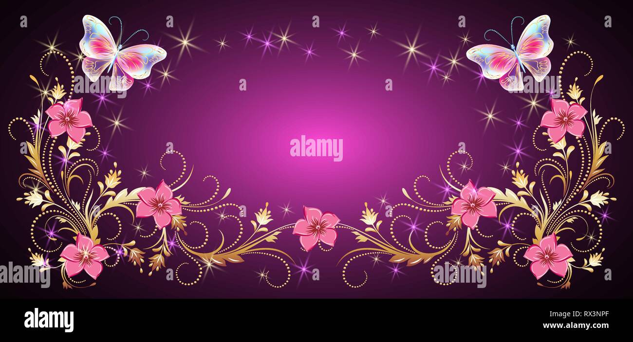 Ornement Floral Frame Avec Papillons Magiques Pour Decoratifs De Carte De Vœux D Invitation De Mariage Anniversaire Vacances Ou Evenement Image Vectorielle Stock Alamy