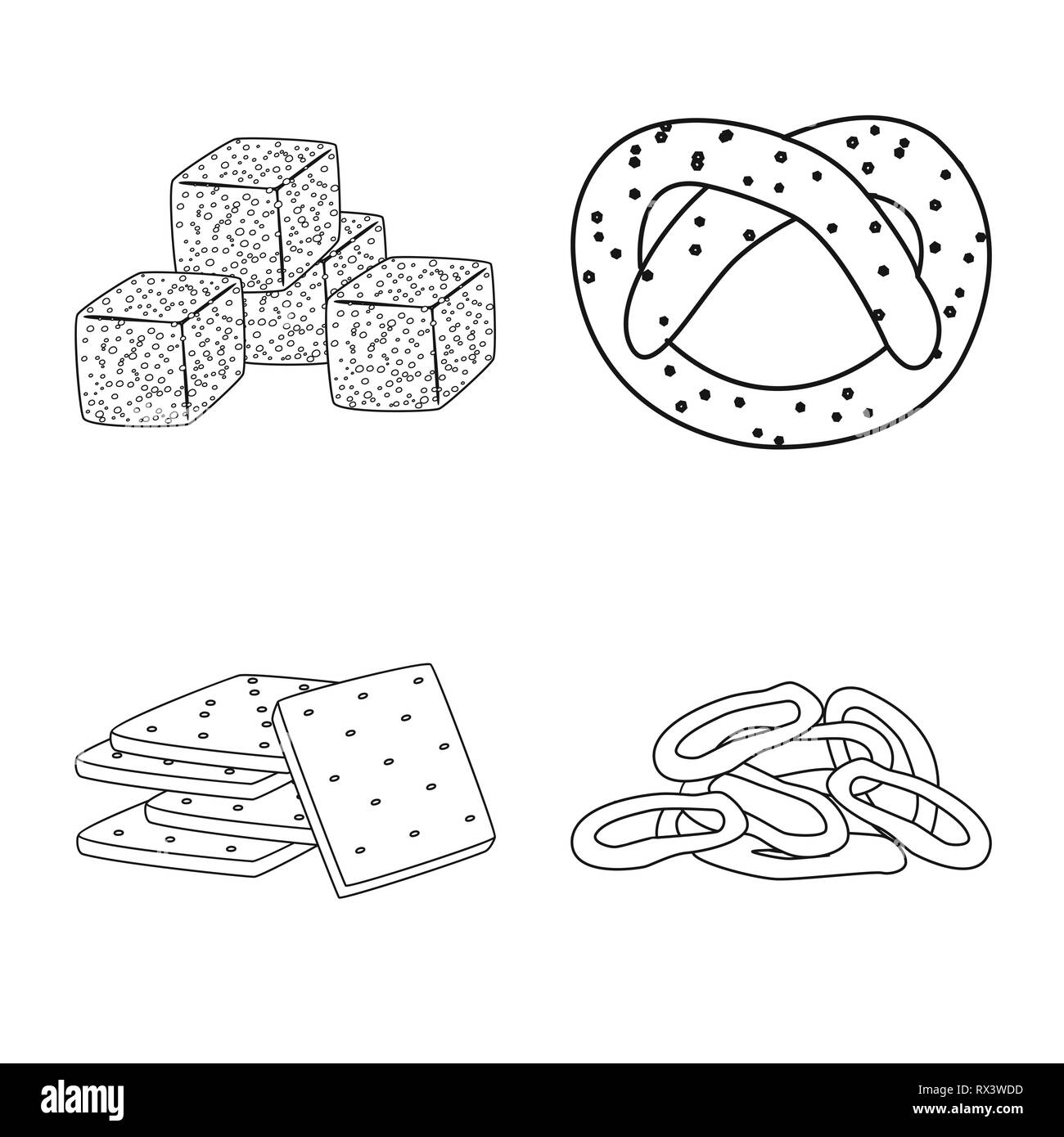 Croûtons,bretzel,biscuit,pain,oignon,soft,pirate,roulement,crackers,sex,snack,cookies,carré,soupe croûton,salé,cube,clôture,farine,légumes,,toast,pie, desserts, dîner, petit déjeuner, pique-nique,blanc,allemand,produits,menu,boulangerie,saveur bière,Bar,party,cuisiner,alimentation,craquant,set,icône,illustration,isolé,collection,design,élément,graphique,signe,ligne,plan,vecteurs vecteur , Illustration de Vecteur