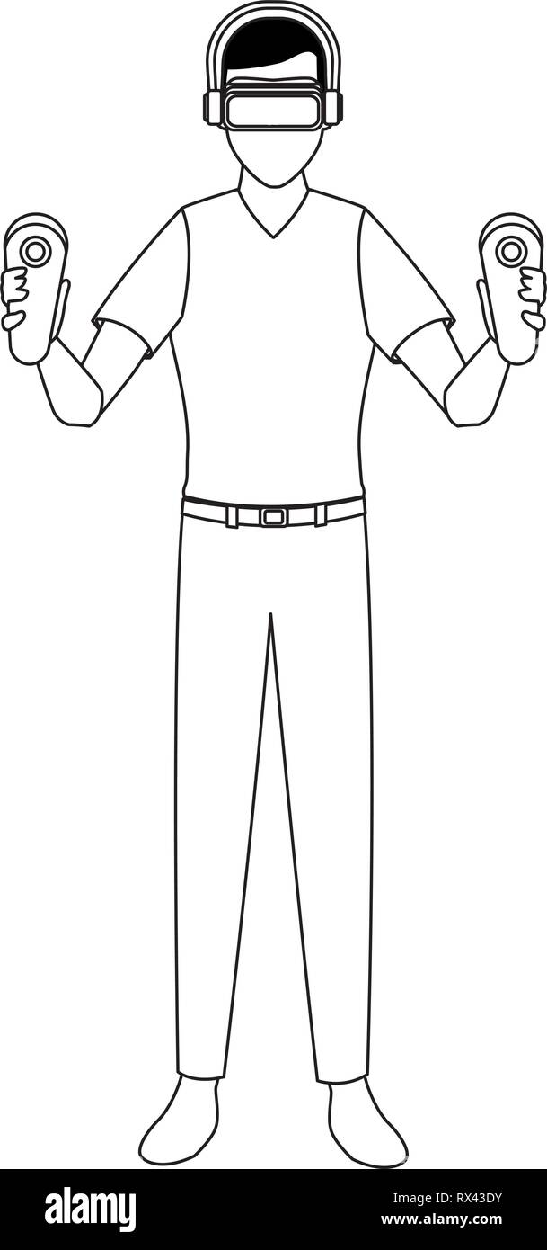 L'homme à l'aide de lunettes de réalité virtuelle en noir et blanc Illustration de Vecteur