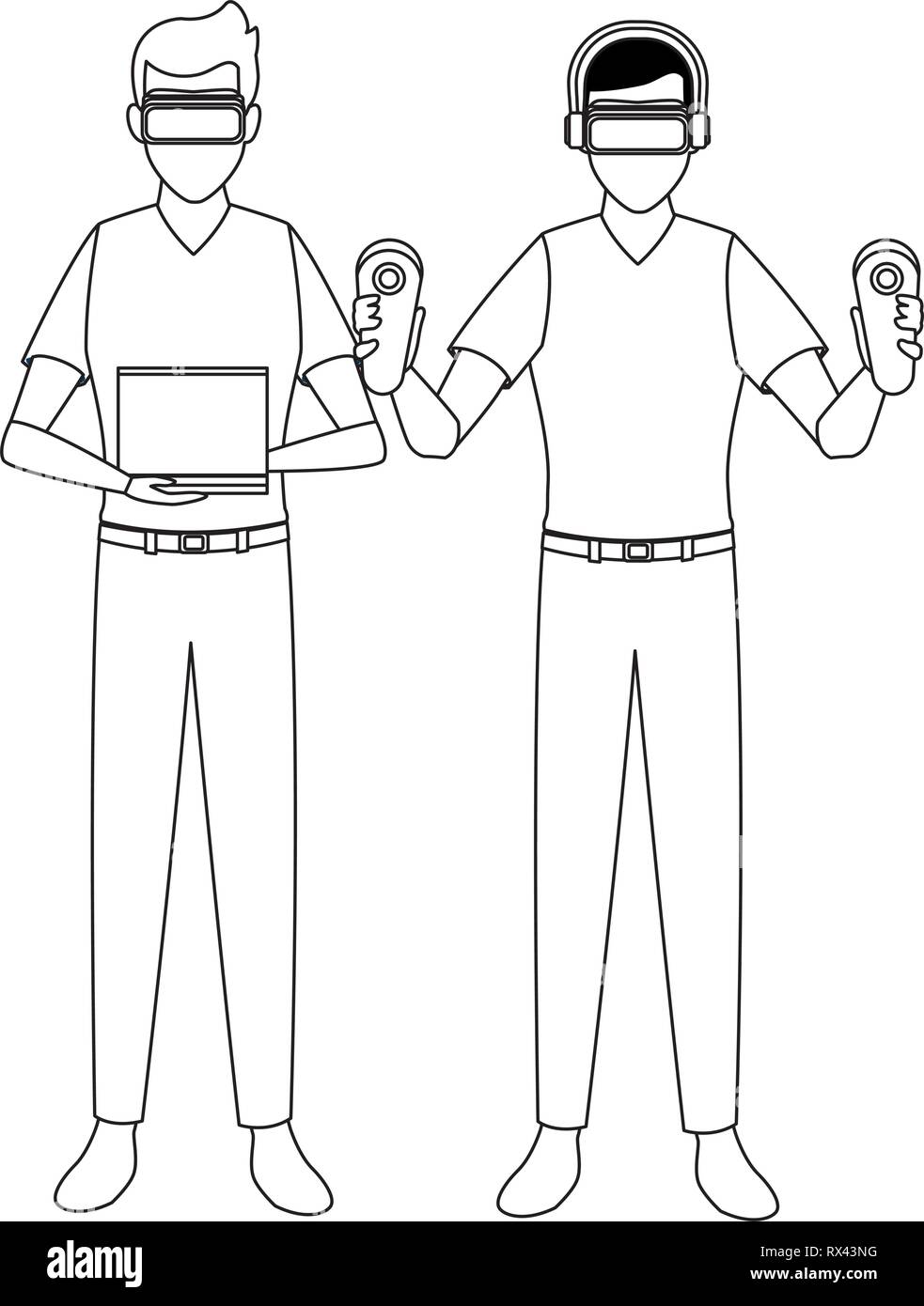 L'homme à l'aide de lunettes de réalité virtuelle en noir et blanc Illustration de Vecteur