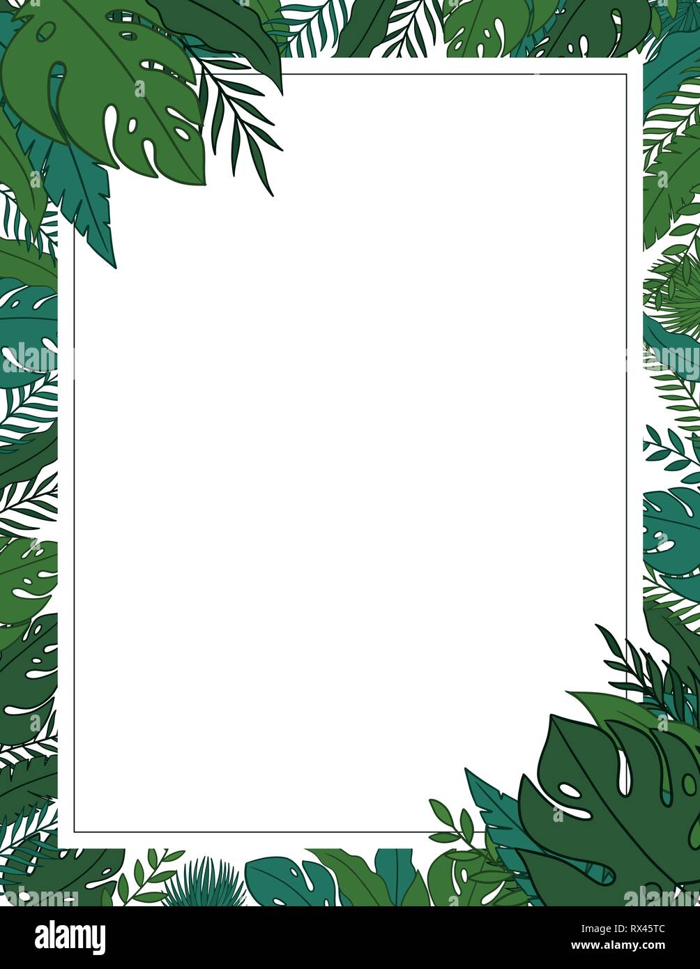 Jungle tropicale quitte bord avec un espace pour un texte, logo, ou des conceptions de produits. Vue de dessus. L'échelle papier US. Hand drawn vector Illustration de Vecteur