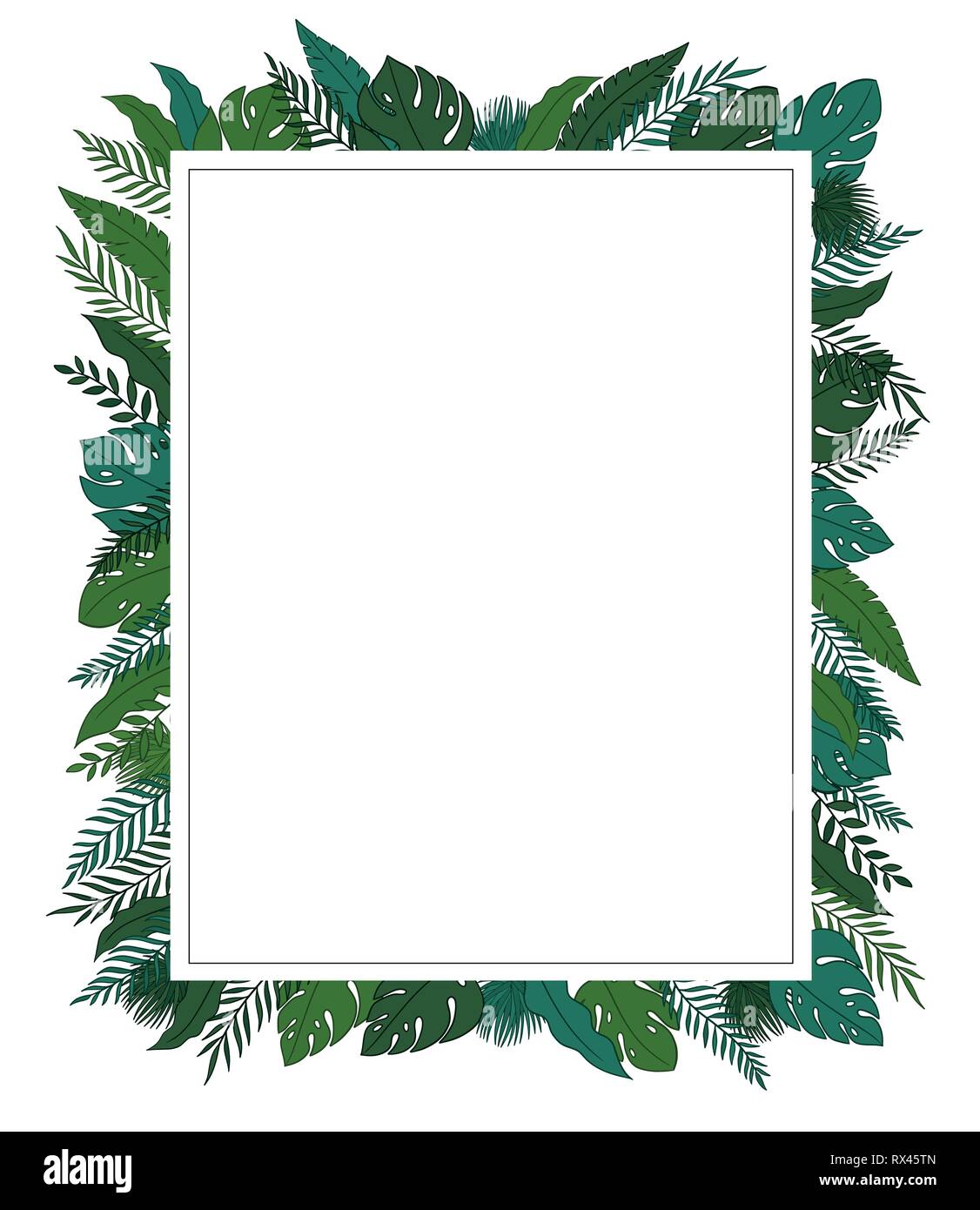 Jungle tropicale quitte bord avec un espace pour un texte, logo, ou des conceptions de produits. Vue de dessus. L'échelle papier US. Hand drawn vector Illustration de Vecteur