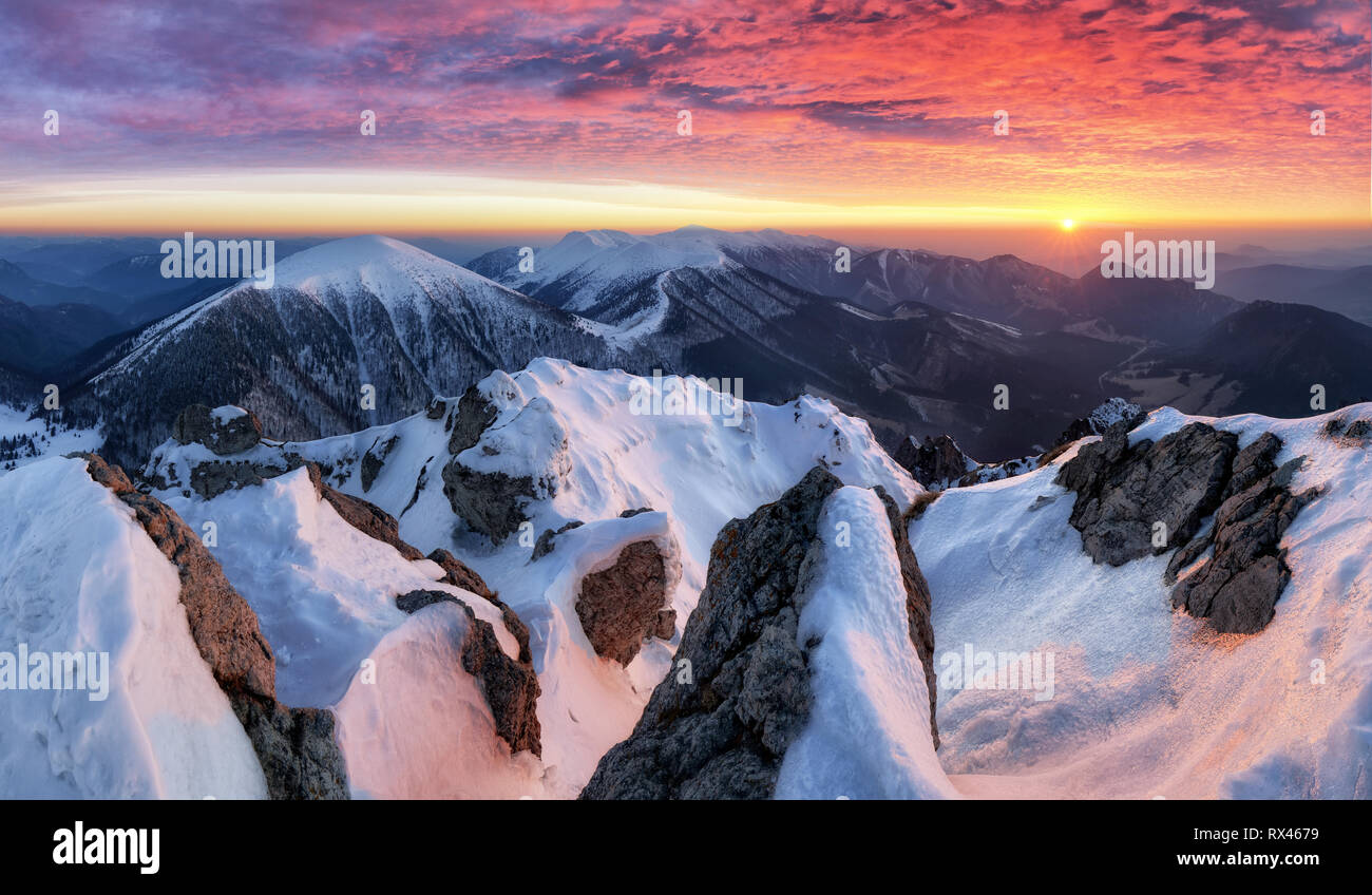 Nature montagne avec soleil à l'hiver en Slovaquie Banque D'Images