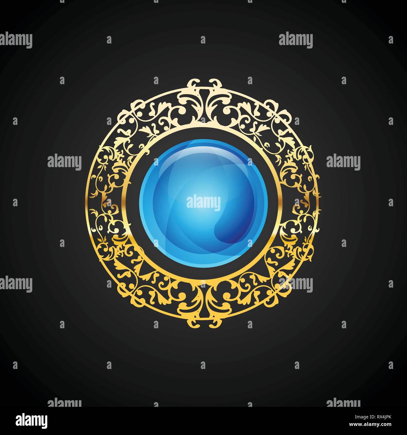 Emeraude bleu vecteur conception emblème bijoux de luxe. Vintage gold éléments du logo. Illustration de Vecteur