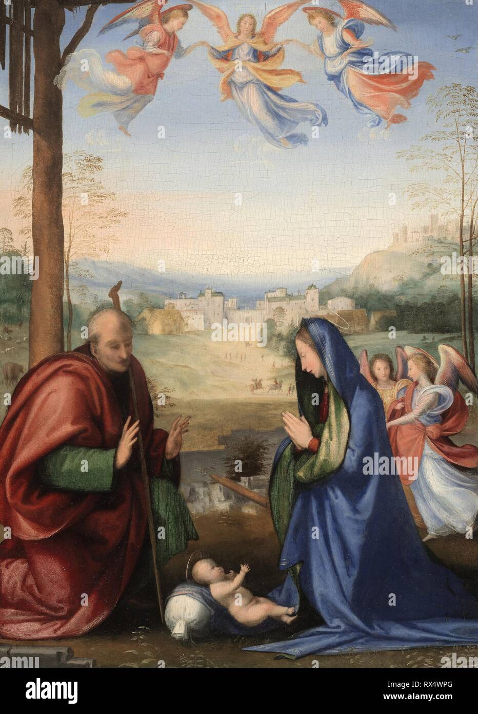 La nativité. Fra Bartolommeo (Baccio della Porta) ; italien, 1472-1517. Date : 1504-1507. Dimensions : 34 × 24,5 cm (13 3/8 x 9 5/8 in.). Huile sur panneau. Origine : Italie. Musée : le Chicago Art Institute. Banque D'Images