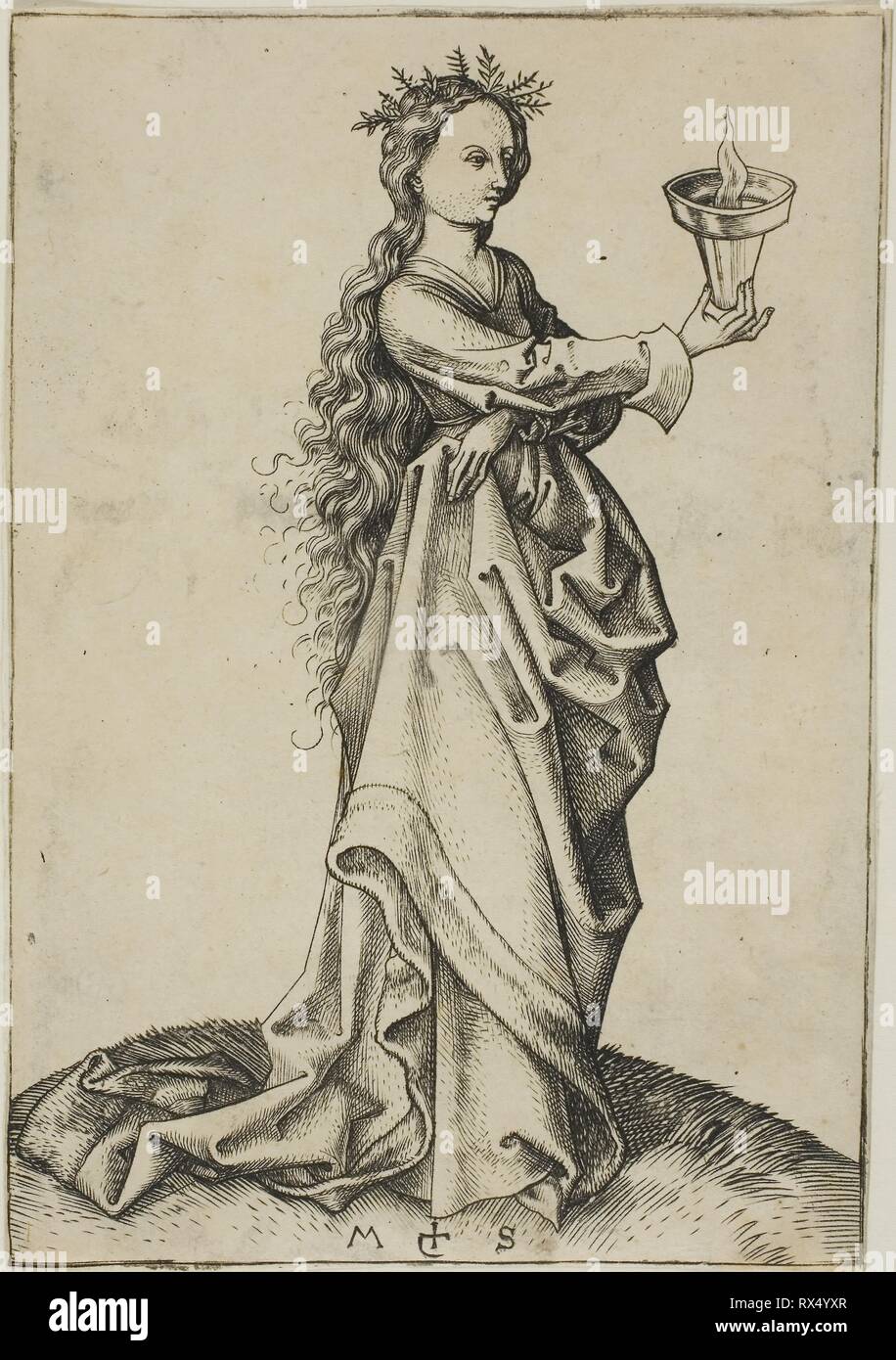 La troisième vierge sage. Martin Schongauer ; allemand, c. 1450-1491. Date : 1450-1491. Dimensions : 123 × 84 mm. Gravure sur papier. Origine : Allemagne. Musée : le Chicago Art Institute. Banque D'Images