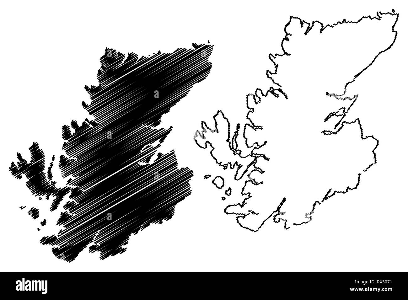 Highland (Royaume-Uni, Ecosse, le gouvernement local en Ecosse) map vector illustration gribouillage, croquis (Highland Highlands écossais, inner-Hebrid Illustration de Vecteur