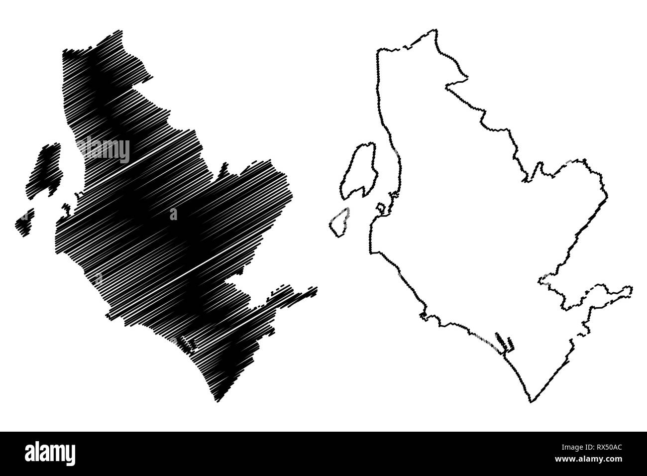 Ayrshire du Nord (Royaume-Uni, Ecosse, le gouvernement local en Ecosse) map vector illustration, croquis gribouillis d'Ayrshire du nord la carte Illustration de Vecteur