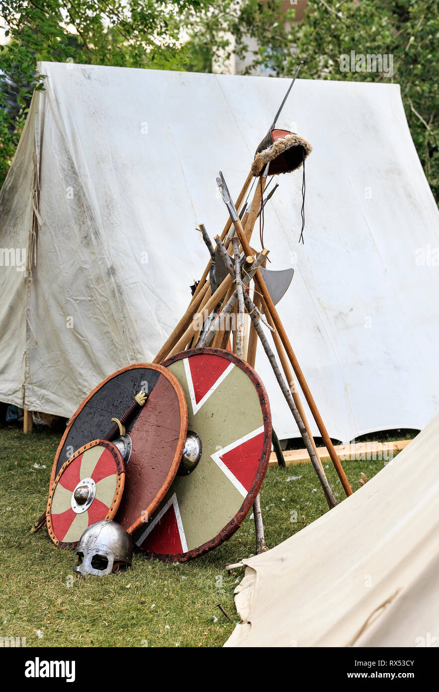 Boucliers Viking, le festival islandais du Manitoba, Gimli, Manitoba, Canada. Banque D'Images