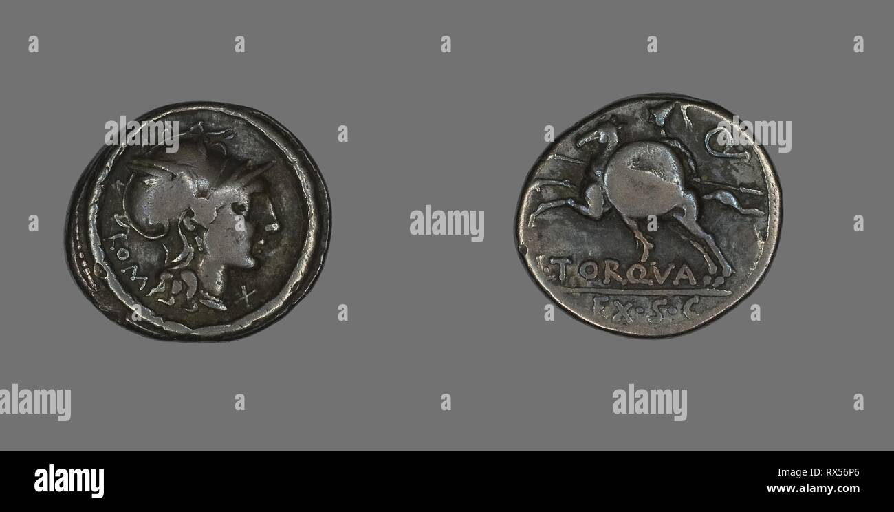 Denier (pièce de monnaie) représentant la déesse Roma. Roman. Date : 113 BC-112 BC. Dimensions : diam. 1,9 cm ; 3,85 g. L'argent. Origine : Empire romain. Musée : le Chicago Art Institute. Auteur : romain antique. Banque D'Images
