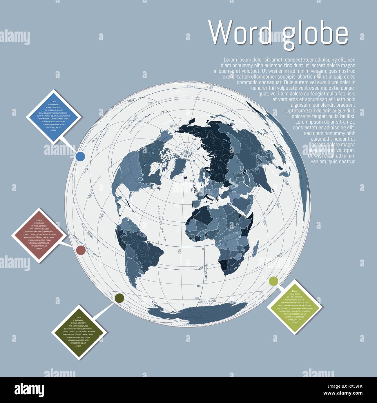 Globe avec carte du monde. Planète Monde, vector illustration sphère de la terre Illustration de Vecteur