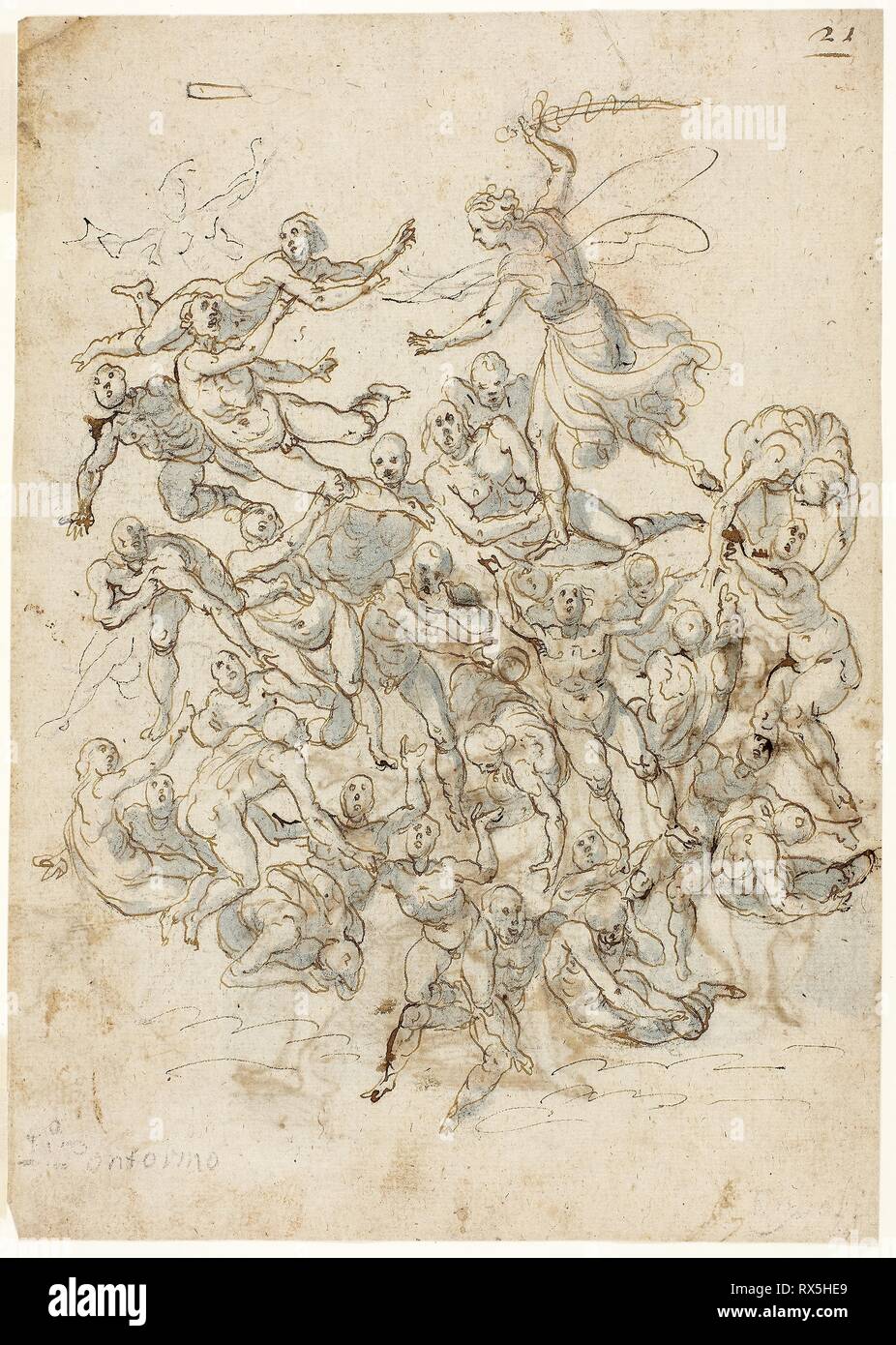 Automne les damnés (recto), des ébauches, assis de Saint Jean le Baptiste (verso). Cercle de Ludovico Cardi, dit Il Cigoli ; italien, 1559-1613. Date : 1500-1599. Dimensions : 263 x 199 mm. Plume et l'encre ferro-gallique avec pinceau et lavage bleu et brun, peut-être plus de traces de craie noire (recto), Stylo et encre brune avec pinceau et encre bleu et gris et craie rouge (verso), sur papier vergé beige. Origine : Italie. Musée : le Chicago Art Institute. Banque D'Images