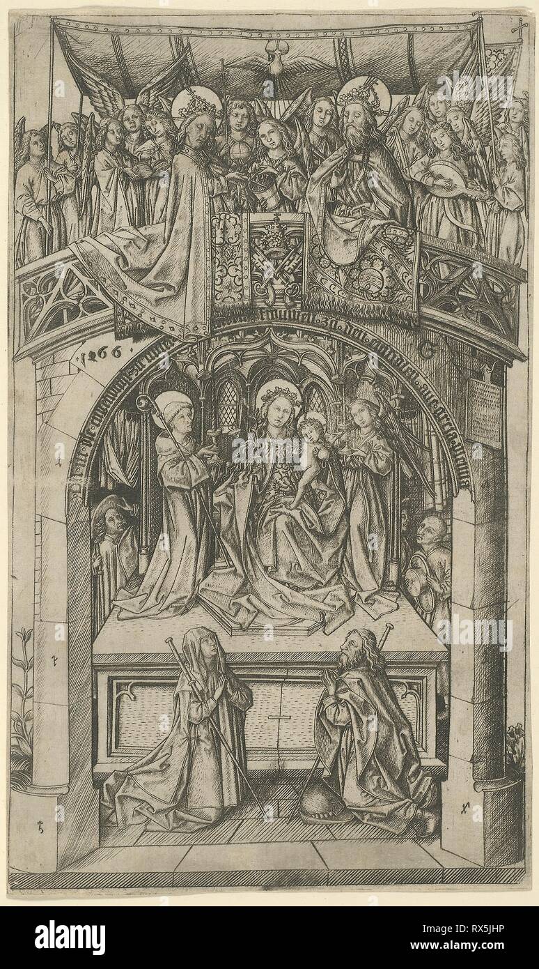 La grande vierge d'Einsiedeln. Maître E. S. ; allemand, actif c. 1450-1467. Date : 1466. Dimensions : 206 x 122 mm (plaque) ; 209 x 125 mm (feuille). Gravure en noir sur papier vergé ivoire. Origine : Allemagne. Musée : le Chicago Art Institute. Banque D'Images