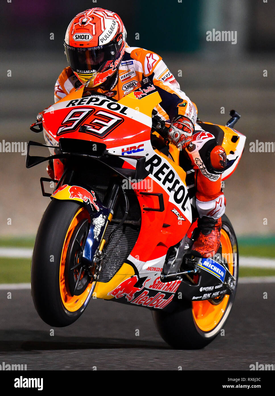 Doha, Qatar. Mar 8, 2019. L'Espagnol Marc Marquez MotoGP rider du Team  Repsol Honda en compétition lors de la 2e la pratique libre de 2019 Grand  Prix Moto GP du Qatar à
