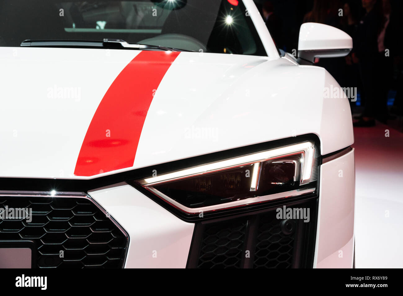 Genève, SUISSE - Le 6 mars 2018 : Audi R8 V10 voiture de sport RWS présentées lors de la 88e Salon International de l'Automobile de Genève. Banque D'Images