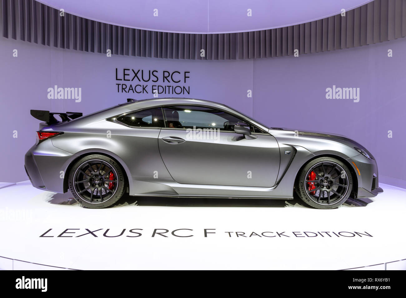 Genève, SUISSE - Le 5 mars 2019 : Lexus RC F Track Edition voiture a révélé à la 89e Salon International de l'Automobile de Genève. Banque D'Images