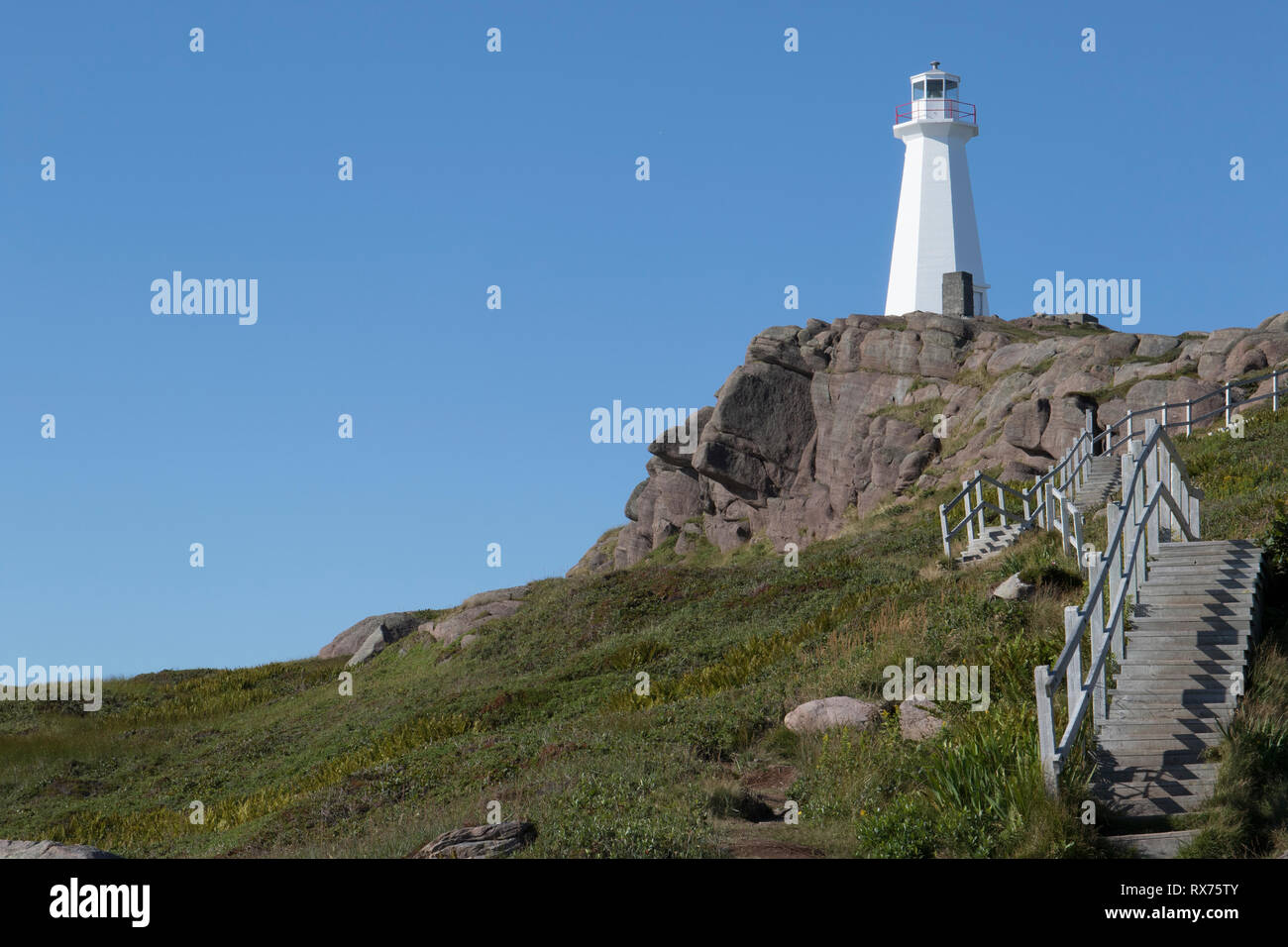 Le phare de Cape Spears et escaliers, le phare du cap Spear National Historic Site, Terre-Neuve, Canada Banque D'Images