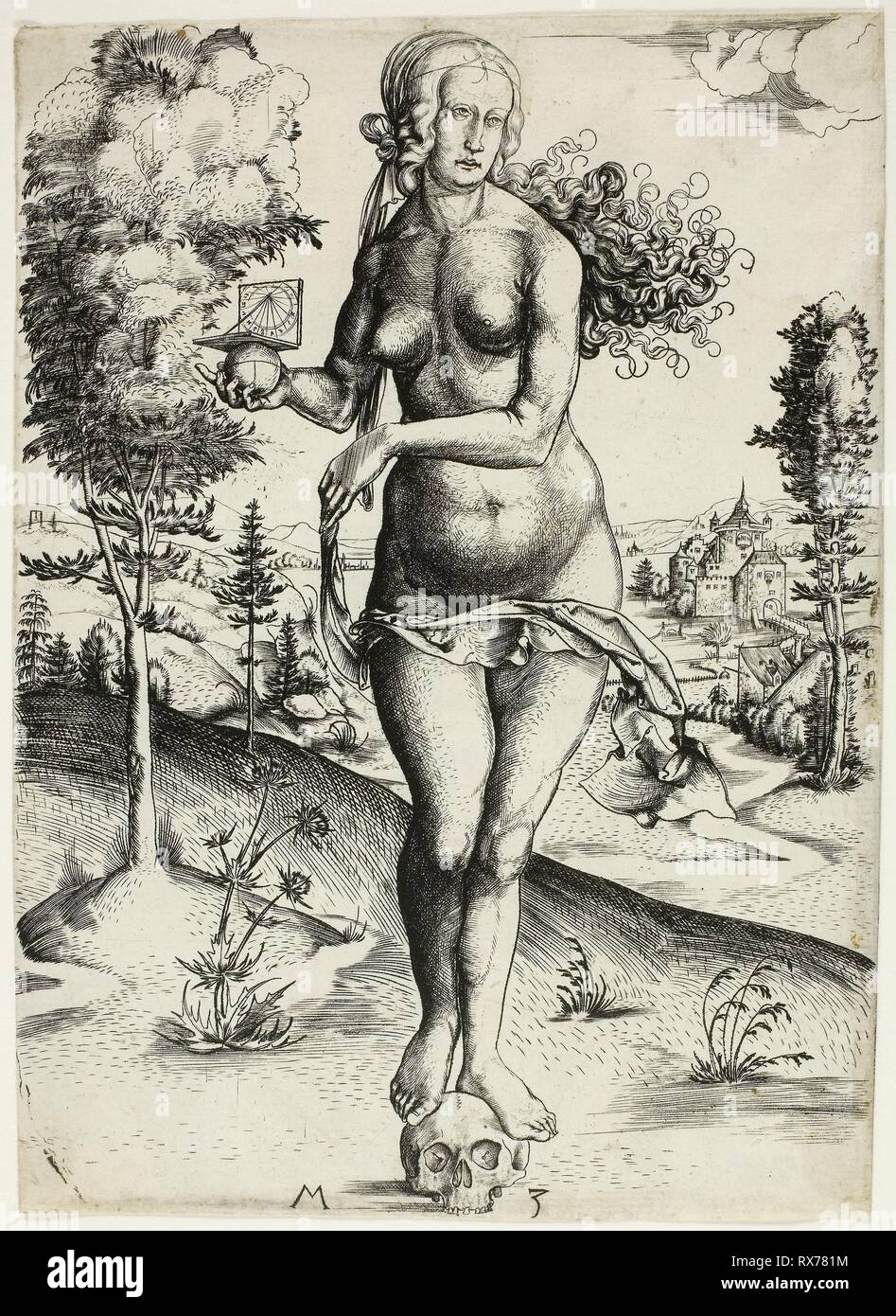 Memento Mori. Master M.Z. ; allemand, active 1500-1550. Date : 1495-1502. Dimensions : 180 x 128 mm. Gravure en noir sur papier vergé ivoire. Origine : Allemagne. Musée : le Chicago Art Institute. Auteur : Maître M. Z.MATTAHUS E. Master MZ. Banque D'Images