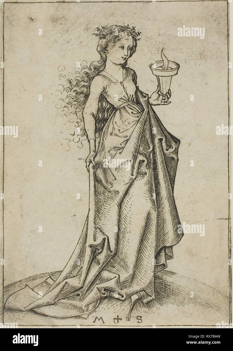 La seconde vierge sage. Martin Schongauer ; allemand, c. 1450-1491. Date : 1450-1491. Dimensions : 122 × 86 mm. Gravure sur papier. Origine : Allemagne. Musée : le Chicago Art Institute. Banque D'Images