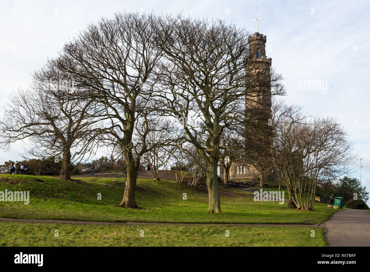 Édimbourg, Écosse - 9 février 2019 - Le Monument Nelson est une tour commémorative en l'honneur du Vice-amiral Horatio Nelson Banque D'Images