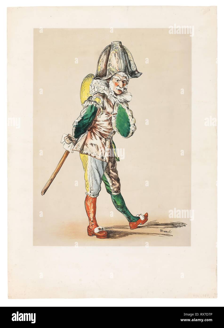 D'un poinçon. Édouard Manet ; français, 1832-1883. Date : 1874. Dimensions : 462 × 336 mm (image) ; 619 × 445 mm (feuille). Lithographie imprimée en couleur à partir de sept pierres (beige, orange, vert, jaune, bleu clair, blanc, noir), avec le grattage, sur papier vélin ivoire. Origine : France. Musée : le Chicago Art Institute. Banque D'Images