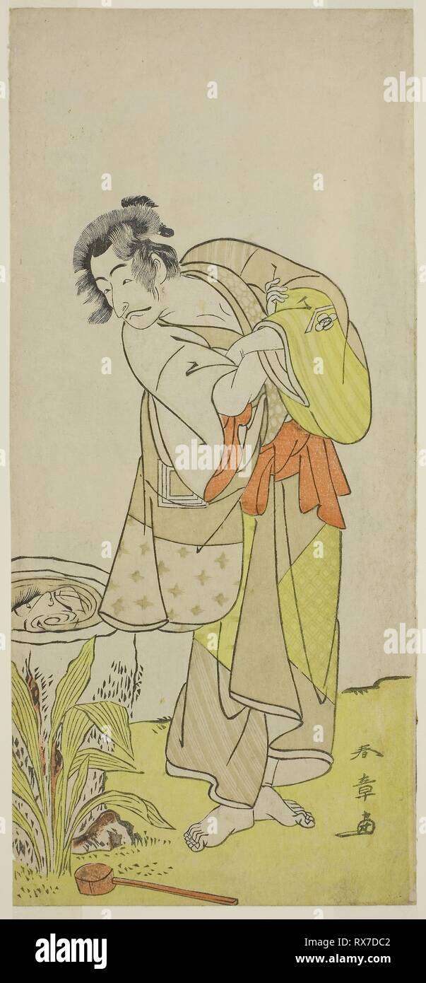 L'Acteur Ichikawa Danjuro V comme Dozaburo Soga no ( ?) dans la pièce Soga Horai Yuzuriha Shida ( ?), joué au Théâtre Morita ( ?) dans le premier mois, 1775 ( ?). Katsukawa Shunsho ? ?  ? ? ; Japonais, 1726-1792. Date : 1770-1780. Dimensions : 29,8 x 13,5 cm (11 3/4 x 5 5/16 in.). Gravure sur bois en couleur ; hosoban. Origine : Japon. Musée : le Chicago Art Institute. Banque D'Images