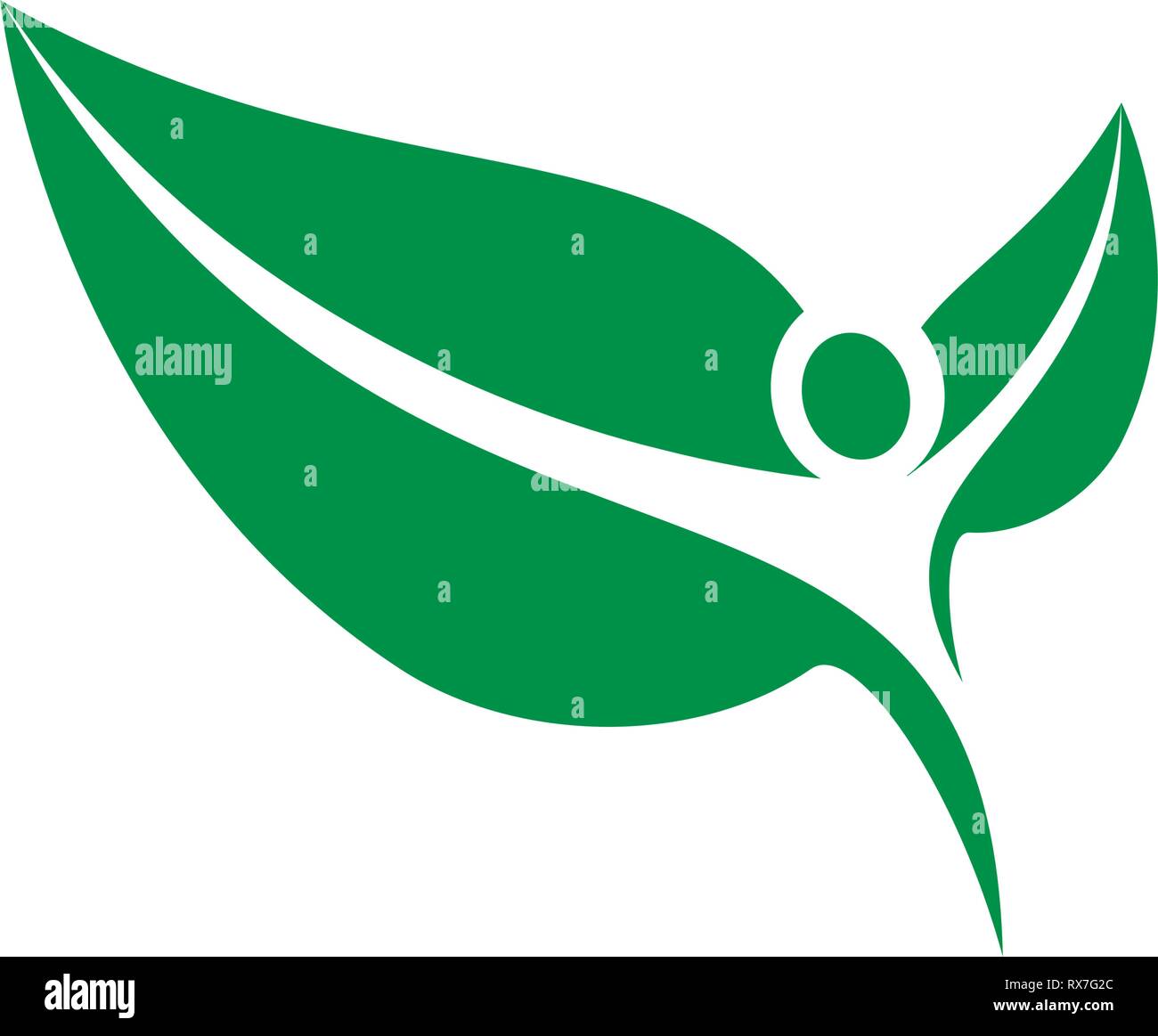 Logo Vector green man, bras ouverts sur les feuilles Illustration de Vecteur