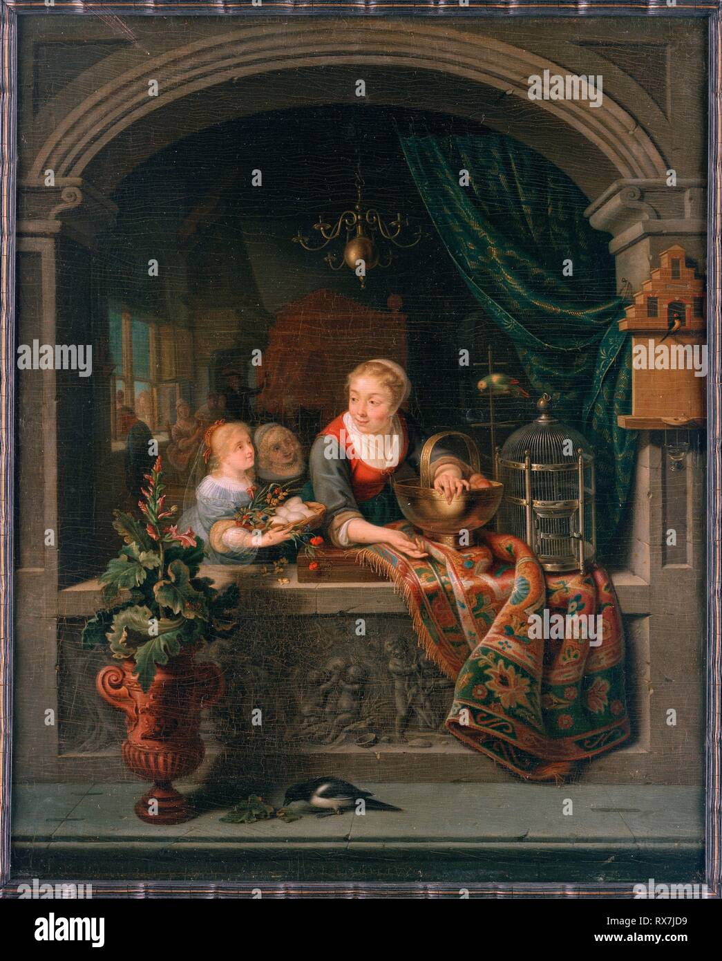 Willem van Mieris / Oeufs Vendeur', 18e siècle, huile sur panneau. Banque D'Images