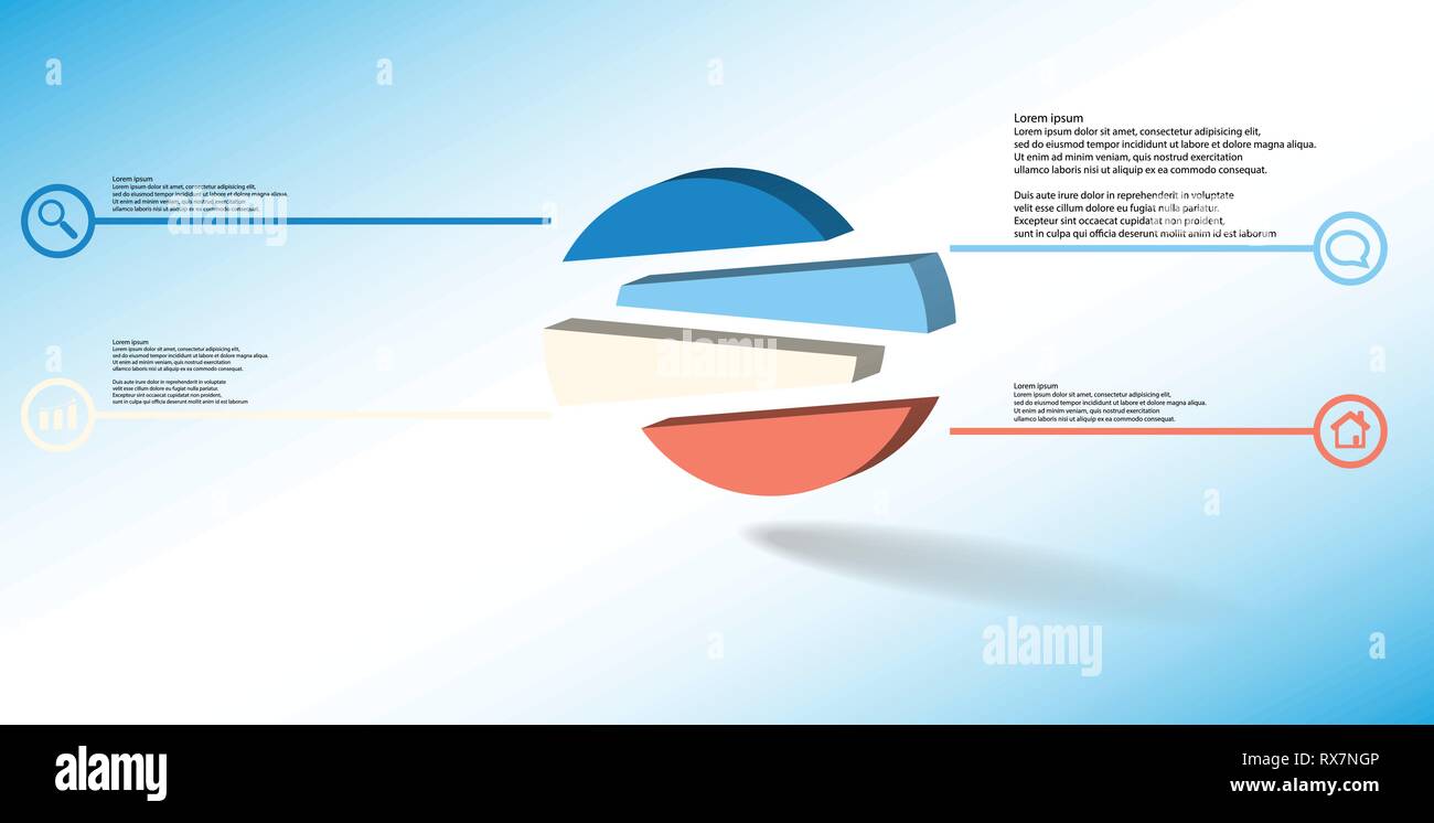 Illustration infographie 3D modèle avec cercle en relief répartis au hasard à quatre pièces décalées Illustration de Vecteur