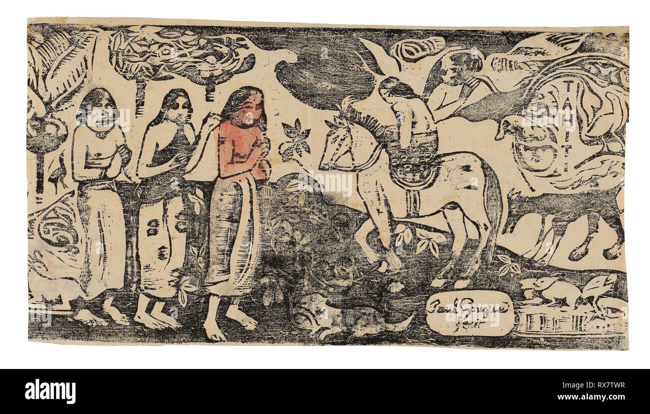 Changement de résidence, de la suite de la fin de Wood-Block s'imprime. Paul Gauguin ; français, 1848-1903. Date : 1899. Dimensions : 162 × 305 mm (image), 165 × 305 mm (feuille). Wood-block imprimer à l'encre noire, avec des touches de rouge et noir, aquarelle sur vélin crème. Origine : France. Musée : le Chicago Art Institute. Banque D'Images