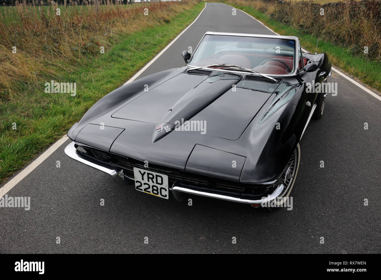 1966 Chevrolet Corvette Stingray cabriolet en stationnement sur un chemin de campagne Banque D'Images